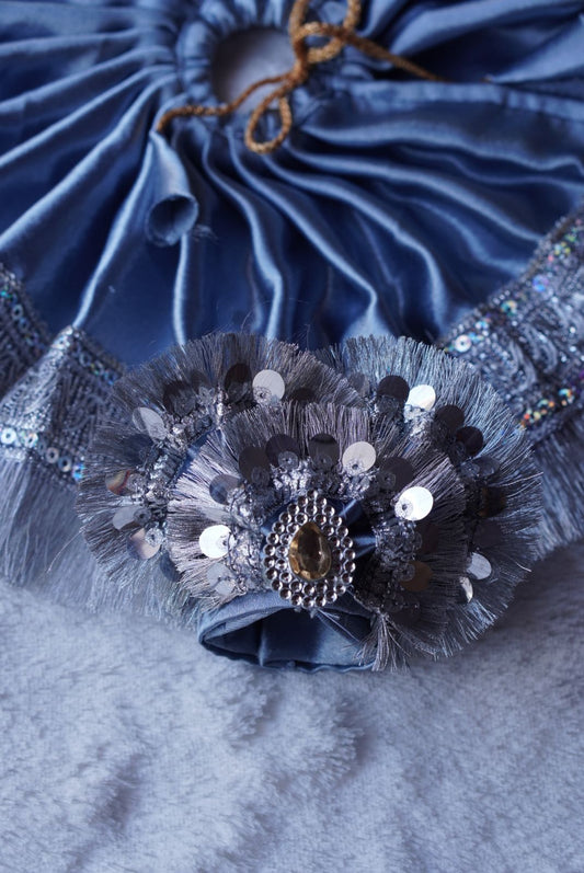 GREY SATIN BROAD SILVER LACE POSHAK // WITH PAGDI // 100% WASHABLE DRESSES