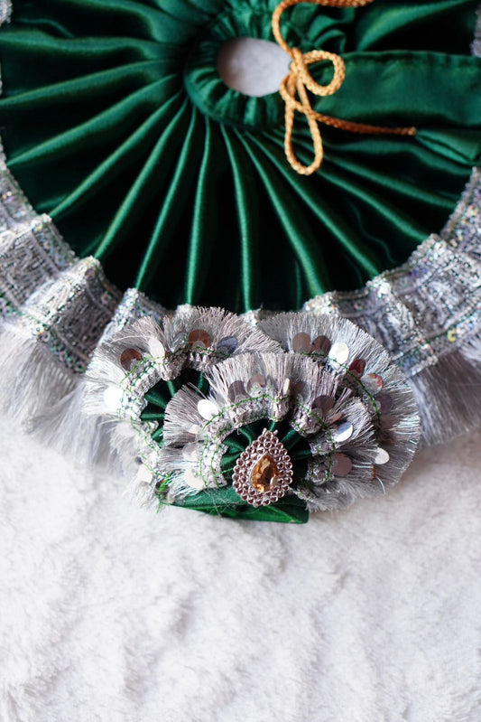 DARK GREEN SATIN BROAD SILVER LACE POSHAK//WITH PAGDI//100%WASHABLE DRESSES