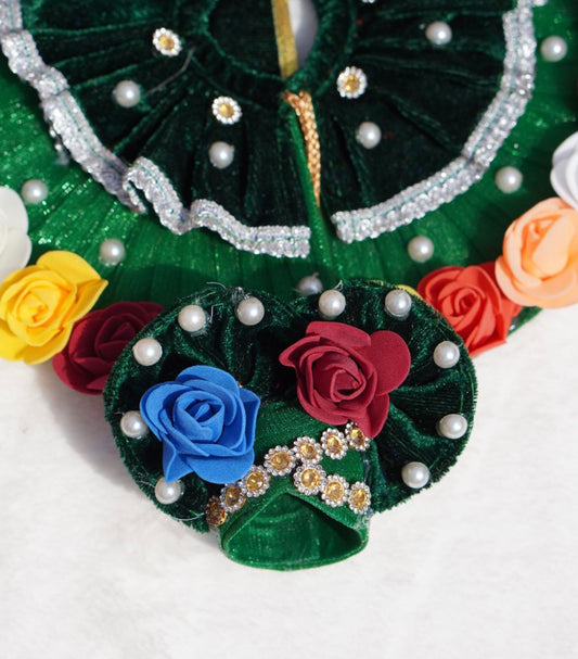WINTER SPECIAL// DARK GREEN VELVET WITH MULTICOLOUR FLOWERS HEAVY POSHAK // WITH PAGDI