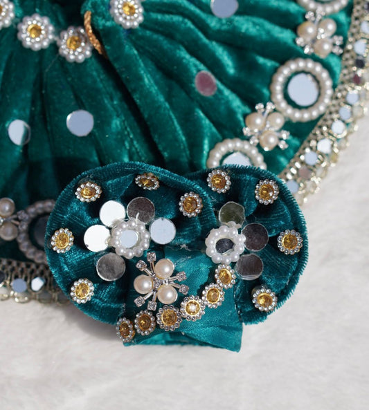 WINTER SPECIAL//EMERALD GREEN VELVET WITH MULTICOLOUR FLOWERS HEAVY POSHAK // WITH PAGDI