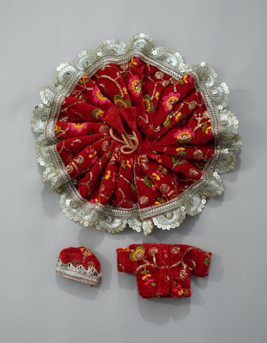 RED SILVER 100% WINTER VELVET POSHAK// WITH CAP // WITH FULL SLEVE KOTI OR JOINT KOTI