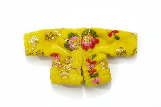 YELLOW WINTER VELVET//WITH FULL SLEEVE KOTI//WITH CAP//EASILY WASHABLE