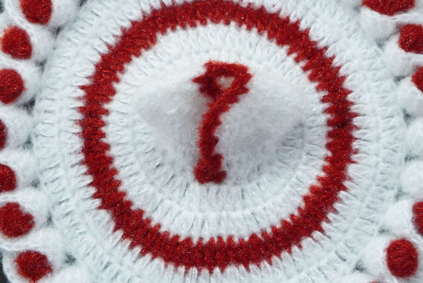 WHITE KNITTED POSHAK WITH RED SIDE FRILL // WINTER WOOLEN POSHAK// WITH CAP