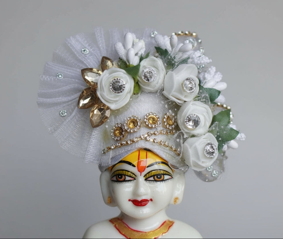 SILVER WHITE BLOOM PAGDI///ALL SIZES AVAILABLE// WITH HEAVY PASTING