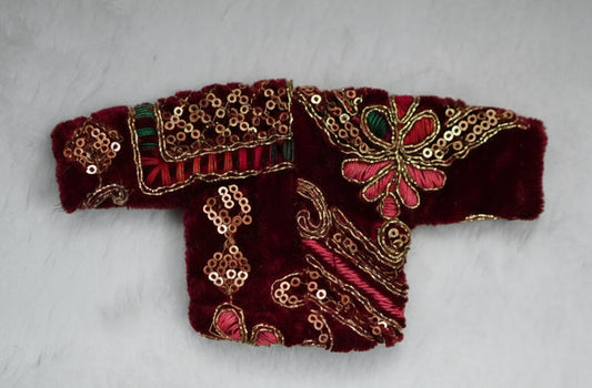 DARK MARROON EMBROIDARY//WINTER VELVET POSHAK//FULL SLEEVES WITH CAP//EASLY WASHABLE