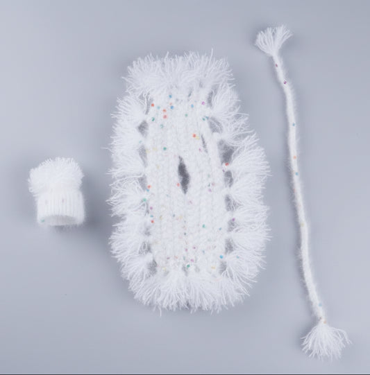 PURE WHITE EASY WEAR HAND KNITTED WINTER WOOLEN POSHAK WITH WARM CAP