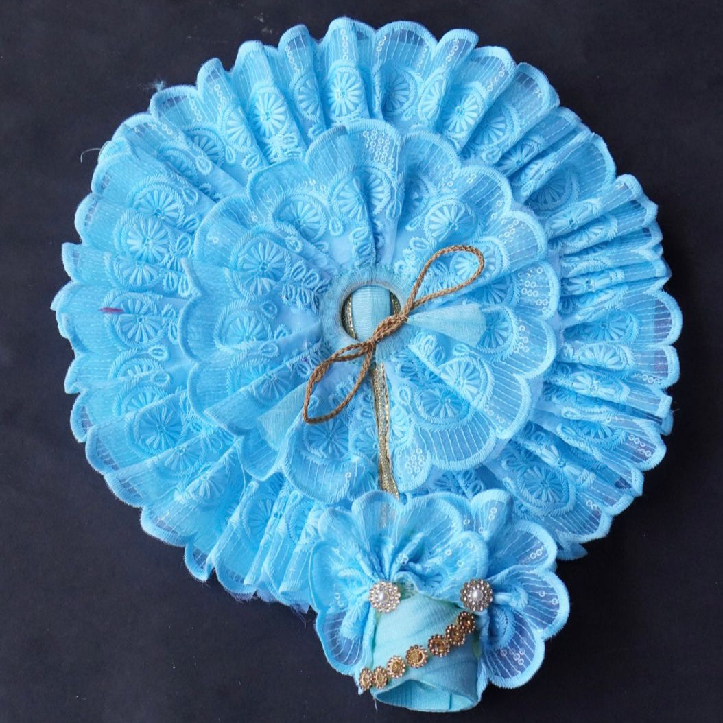 Laddu Gopal Poshak with Pagdi | Sky Blue Lace Frill Dress (Elegant & Comfortable)