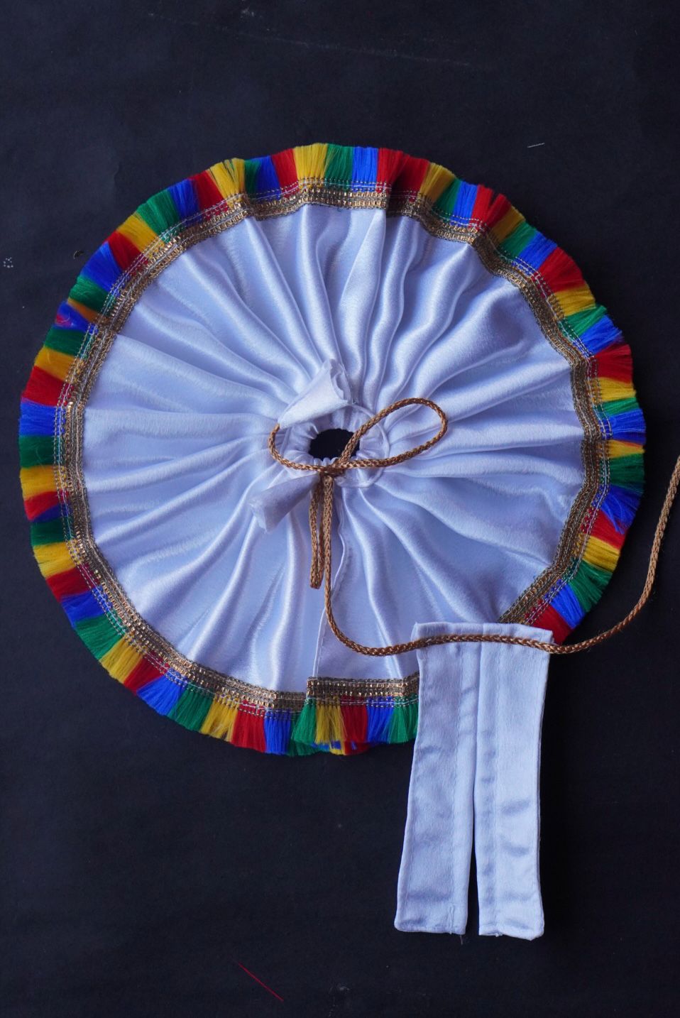 WHITE SATIN WITH MULTICOLOUR LACE//100% WASHABLE POSHAK//WITHOUTPAGDI