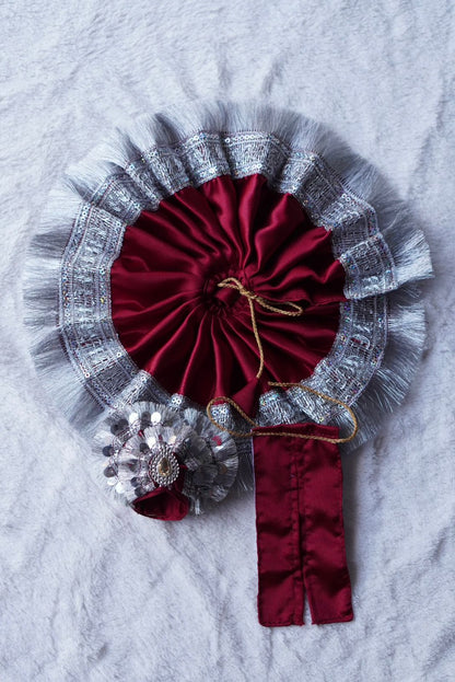 MAROON SATIN BROAD SILVER LACE POSHAK  // WITH PAGDI // 100% WASHABLE DRESS