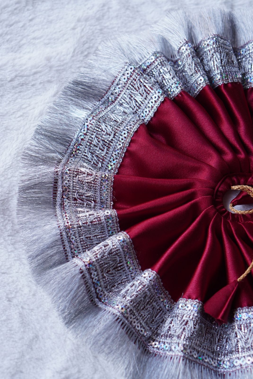 MAROON SATIN BROAD SILVER LACE POSHAK  // WITH PAGDI // 100% WASHABLE DRESS