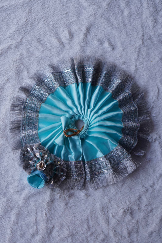 SKY BLUE SATIN BROAD SILVER LACE POSHAK// WITH PAGDI//100% WASHABLE POSHAK