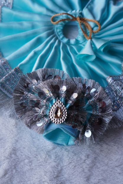 SKY BLUE SATIN BROAD SILVER LACE POSHAK// WITH PAGDI//100% WASHABLE POSHAK