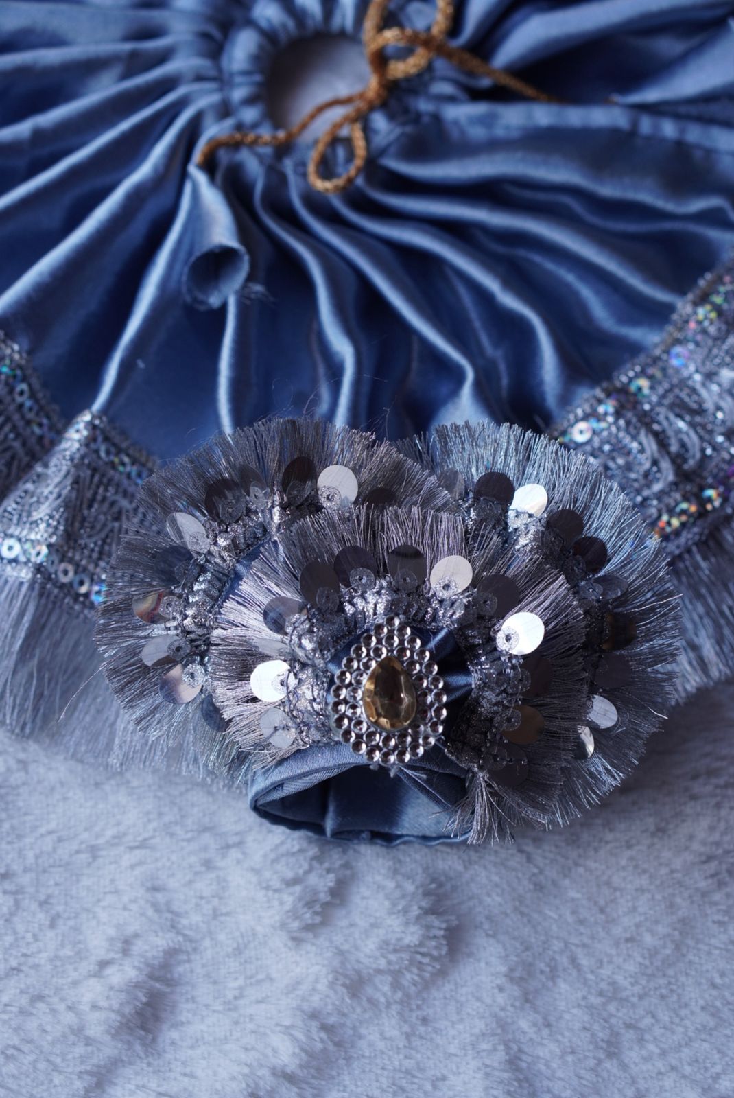 GREY SATIN BROAD SILVER LACE POSHAK // WITH PAGDI // 100% WASHABLE DRESSES