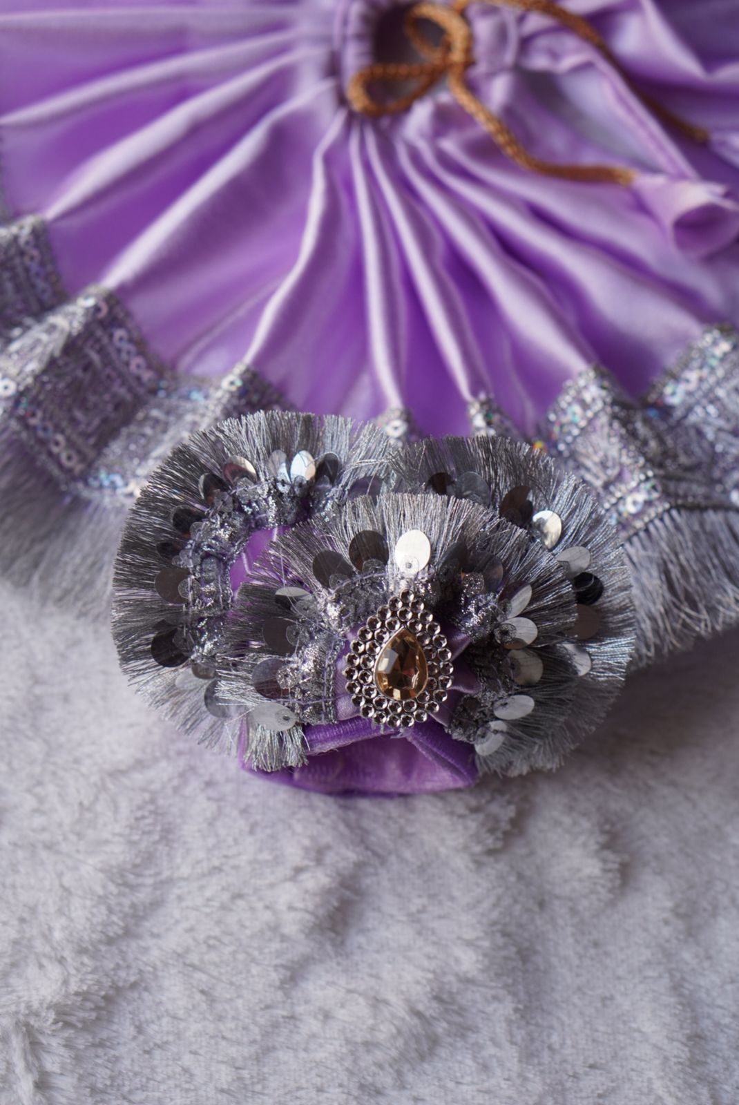 LAVENDER SATIN BROAD SILVER LACE POSHAK//WITH PAGDI//100% WASHABLE DRESS