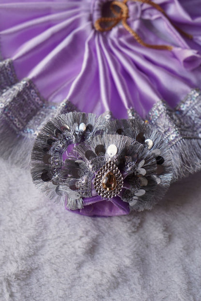 LAVENDER SATIN BROAD SILVER LACE POSHAK//WITH PAGDI//100% WASHABLE DRESS