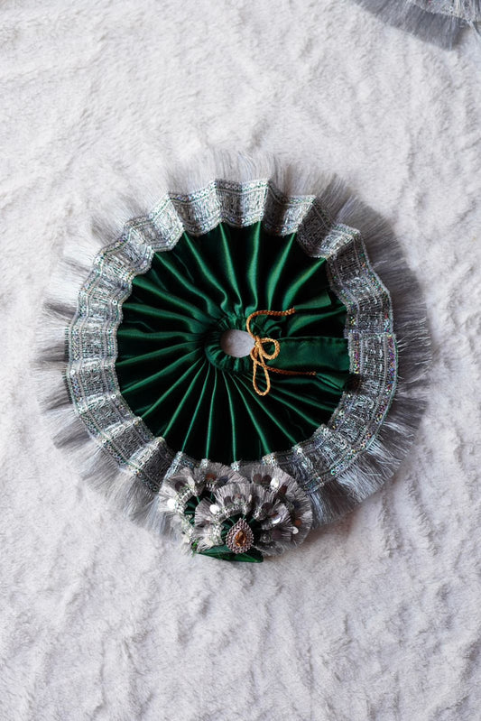 DARK GREEN SATIN BROAD SILVER LACE POSHAK//WITH PAGDI//100%WASHABLE DRESSES