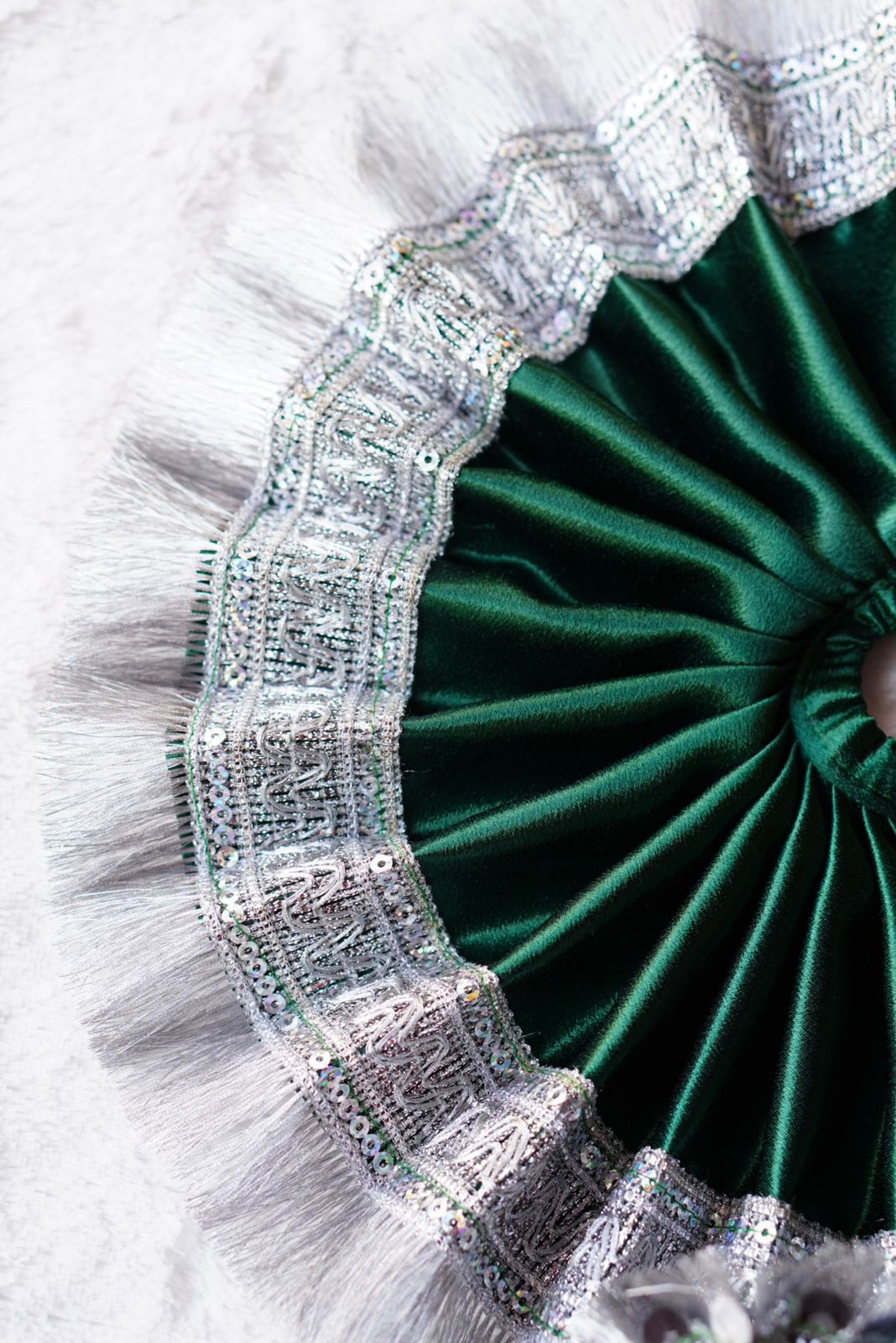 DARK GREEN SATIN BROAD SILVER LACE POSHAK//WITH PAGDI//100%WASHABLE DRESSES