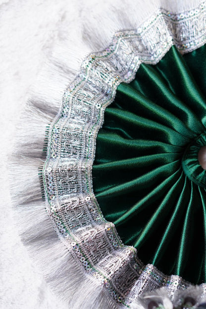 DARK GREEN SATIN BROAD SILVER LACE POSHAK//WITH PAGDI//100%WASHABLE DRESSES