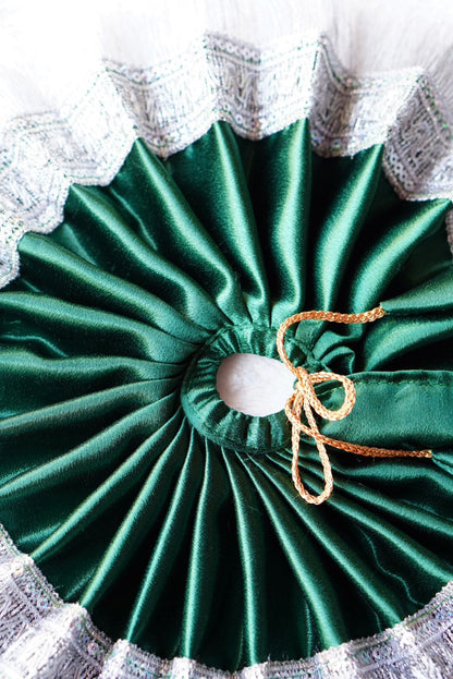 DARK GREEN SATIN BROAD SILVER LACE POSHAK//WITH PAGDI//100%WASHABLE DRESSES