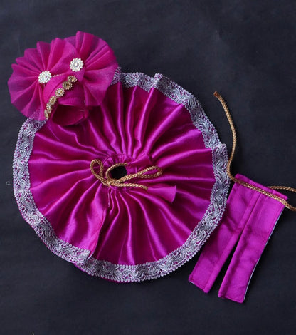 RANI PINK SATIN POSHAK WITH SILVER LACE//WITH PAGDI// 100% WASHABLE POSHAK