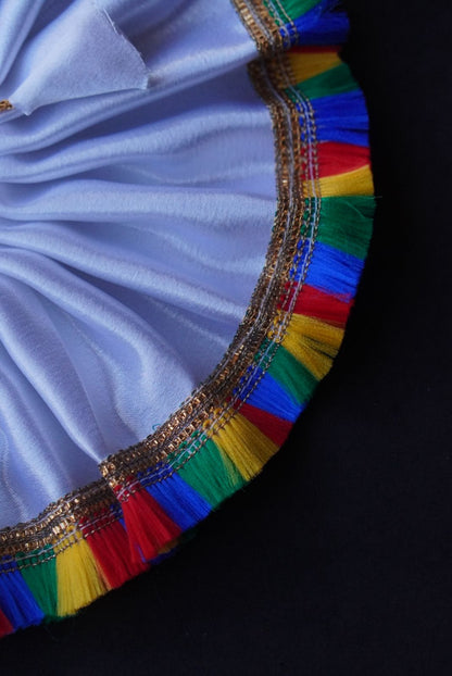 WHITE SATIN WITH MULTICOLOUR LACE//100% WASHABLE POSHAK//WITHOUTPAGDI