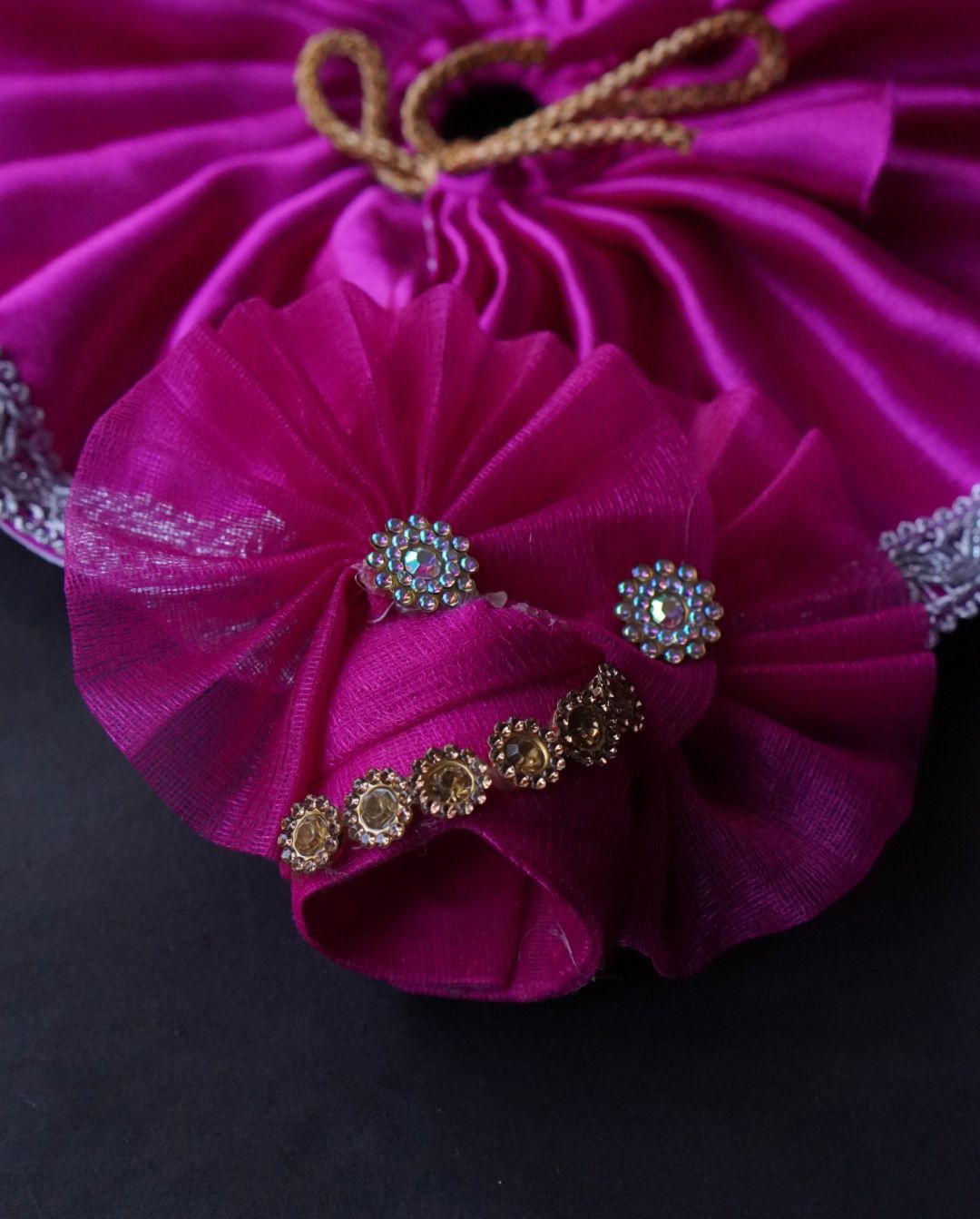 RANI PINK SATIN POSHAK WITH SILVER LACE//WITH PAGDI// 100% WASHABLE POSHAK