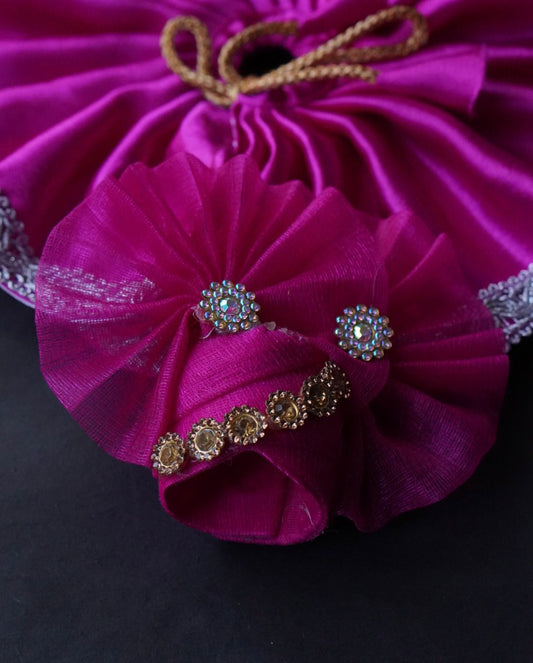 RANI PINK SATIN POSHAK WITH SILVER LACE//WITH PAGDI// 100% WASHABLE POSHAK