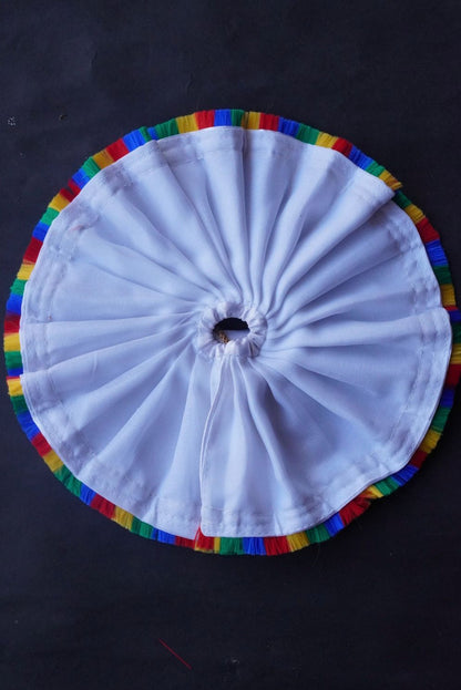 WHITE SATIN WITH MULTICOLOUR LACE//100% WASHABLE POSHAK//WITHOUTPAGDI