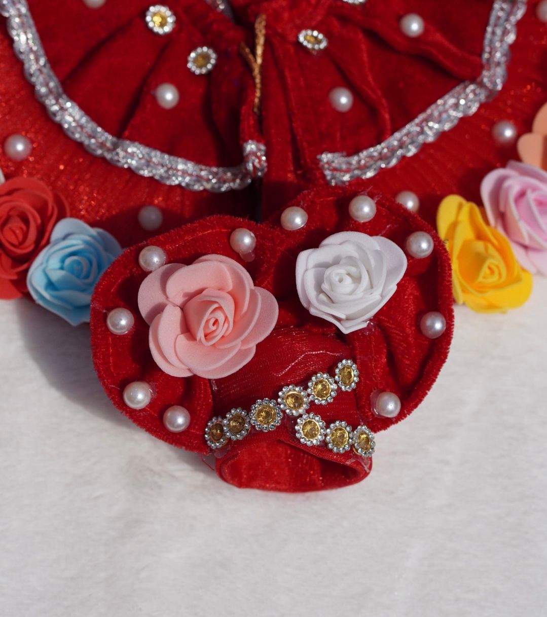 WINTER SPECIAL// RED VELVET WITH MULTICOLOUR FLOWERS HEAVY POSHAK // WITH PAGDI