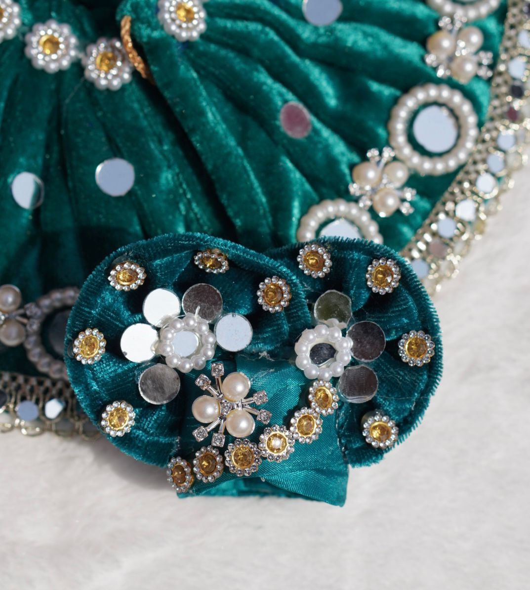 WINTER SPECIAL//EMERALD GREEN VELVET WITH MULTICOLOUR FLOWERS HEAVY POSHAK // WITH PAGDI