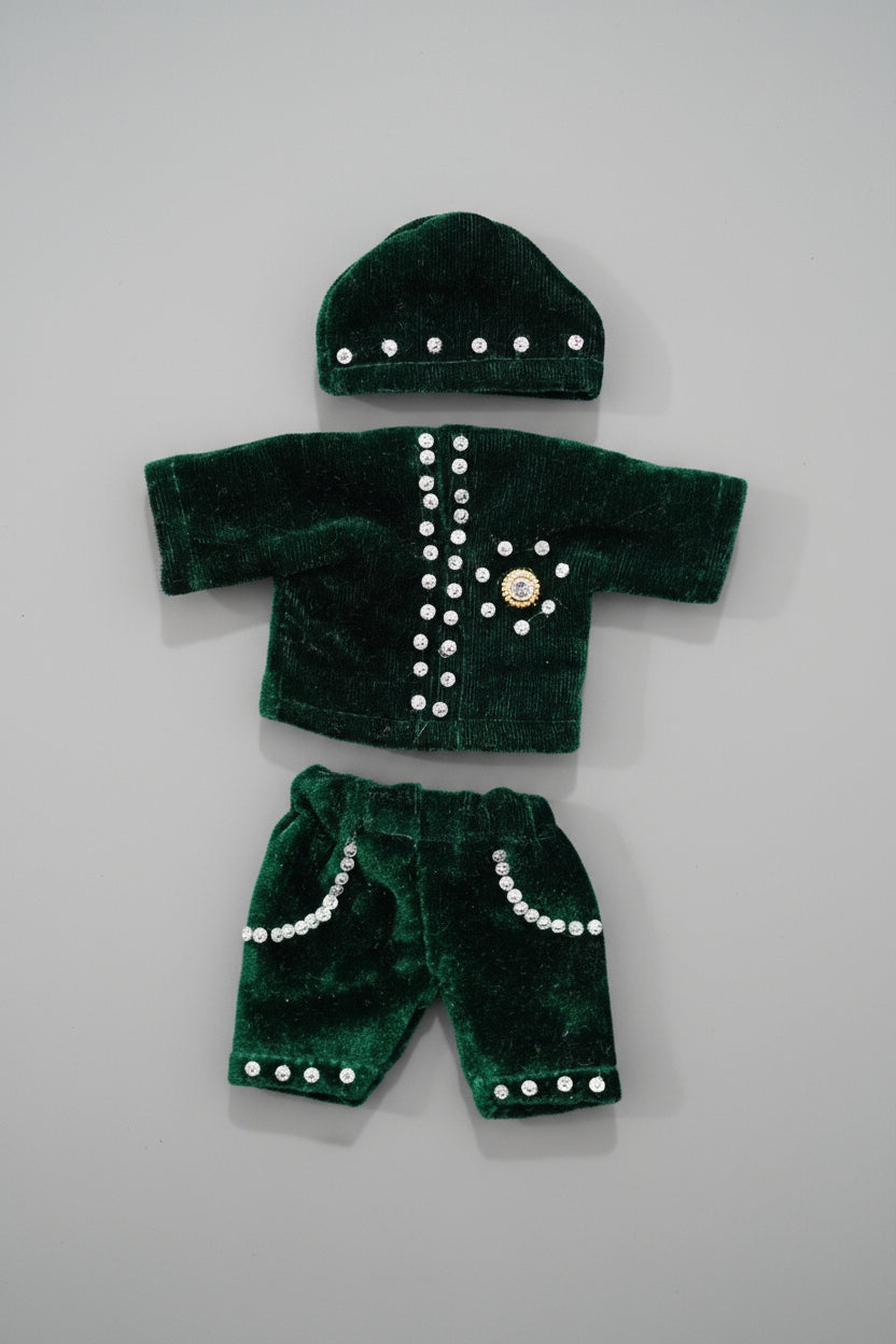 DARK GREEN SOFT VELVET // NIGHT DRESSES SET(CAP, KURTA & PAJAMA)// FOR LADDU GOPAL
