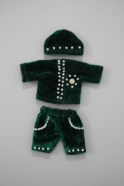 DARK GREEN SOFT VELVET // NIGHT DRESSES SET(CAP, KURTA & PAJAMA)// FOR LADDU GOPAL