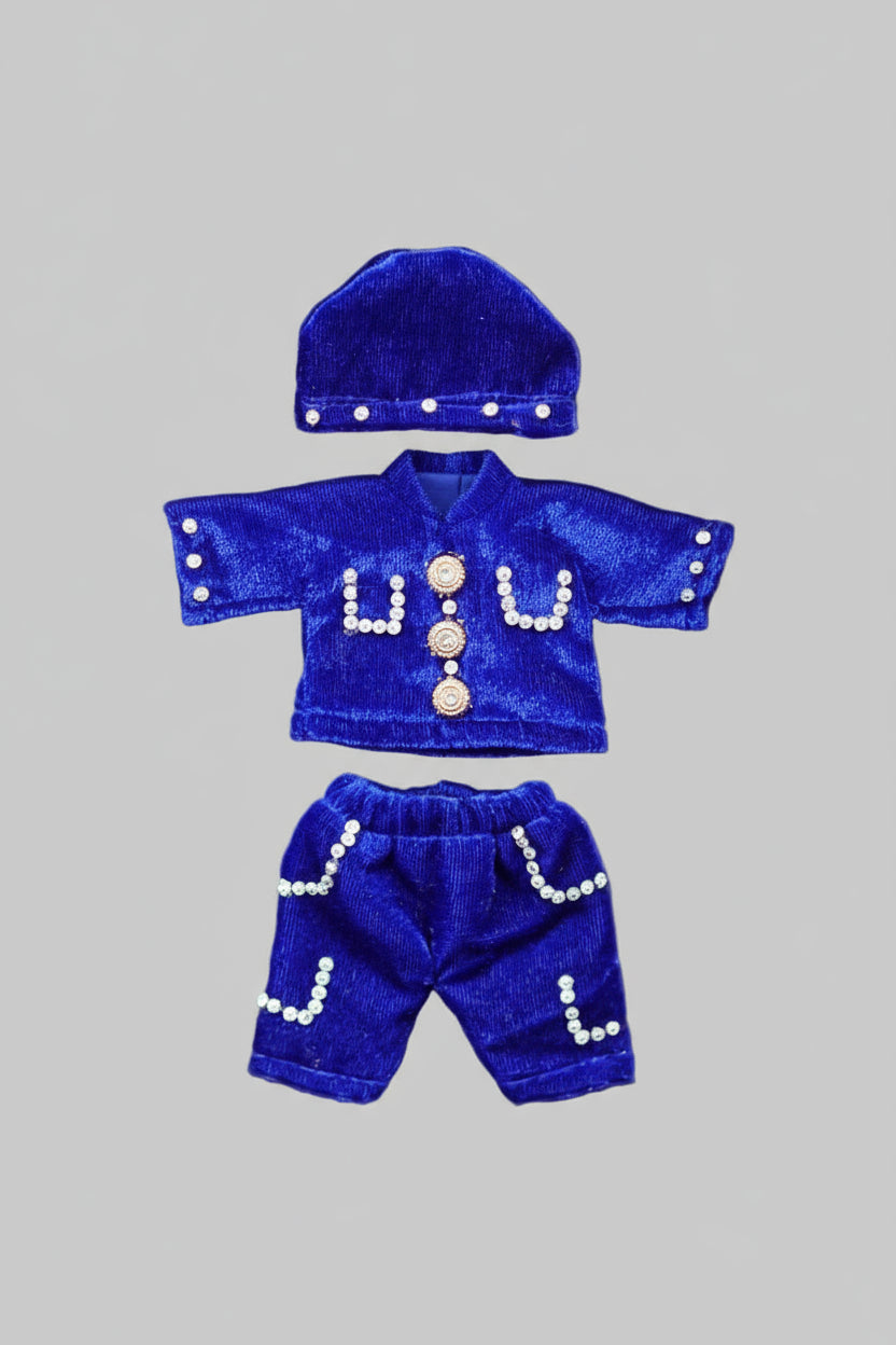 BLUE  SOFT VELVET // NIGHT DRESSES SET(CAP, KURTA & PAJAMA)// FOR LADDU GOPAL