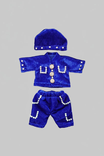 BLUE  SOFT VELVET // NIGHT DRESSES SET(CAP, KURTA & PAJAMA)// FOR LADDU GOPAL