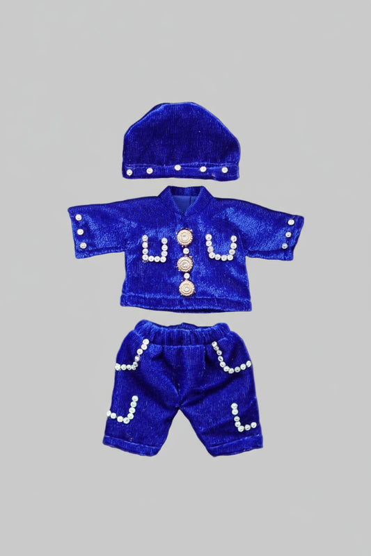 BLUE  SOFT VELVET // NIGHT DRESSES SET(CAP, KURTA & PAJAMA)// FOR LADDU GOPAL