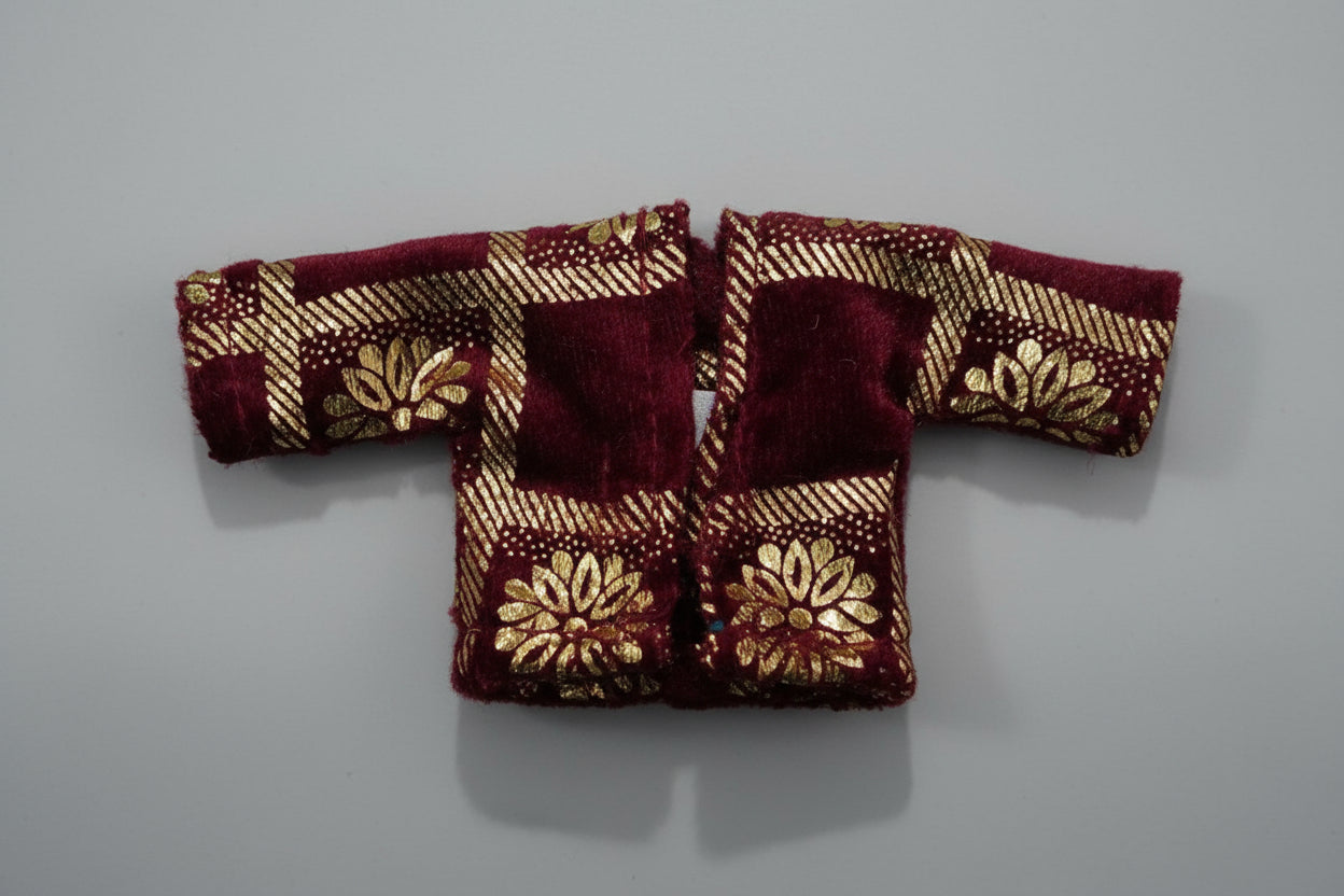 DARK MAROON EMBROIDERY//WINTER VELVET POSHAK//FULL SLEEVES WITH CAP //EASLY WSAHABLE