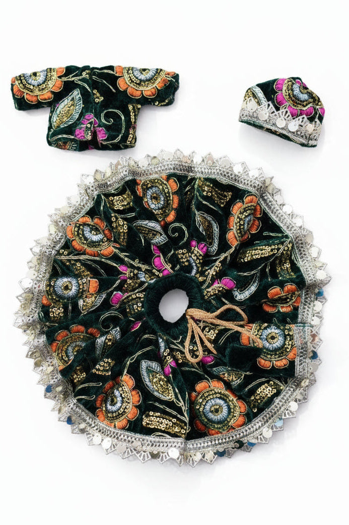 DARK GREEN  EMBROIDERY//WINTER VELVET POSHAK//FULL SLEEVES WITH CAP