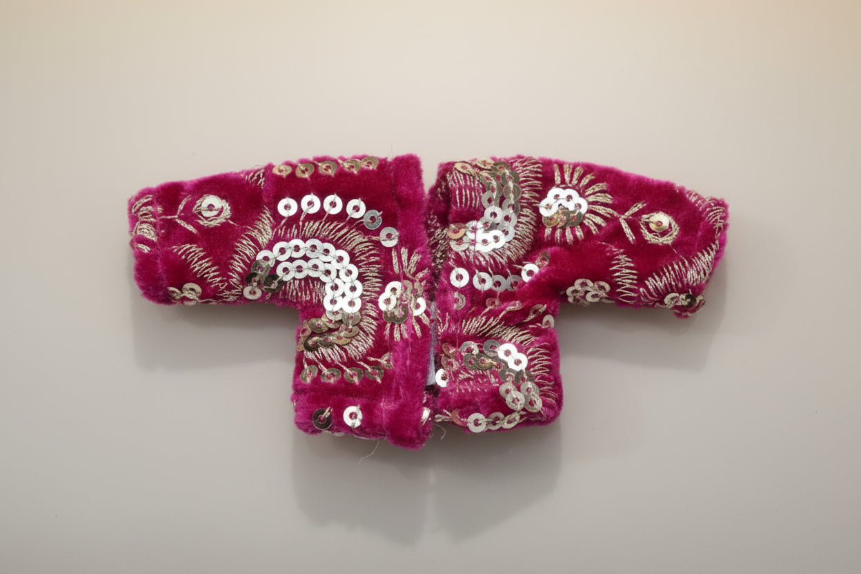 RICH MAROON EMBROIDERY//WINTER VELVET POSHAK// FULL SLEEVES WITH CAP