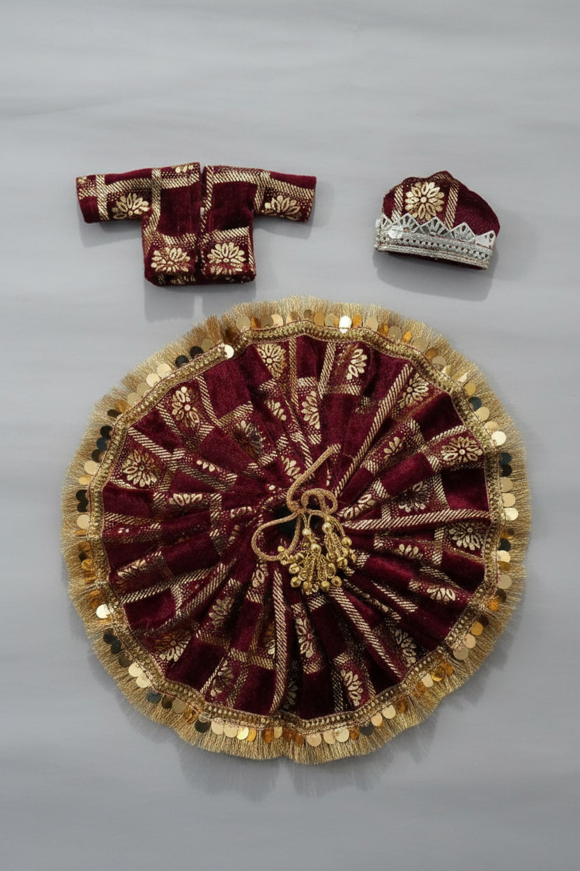 DARK MAROON EMBROIDERY//WINTER VELVET POSHAK//FULL SLEEVES WITH CAP //EASLY WSAHABLE