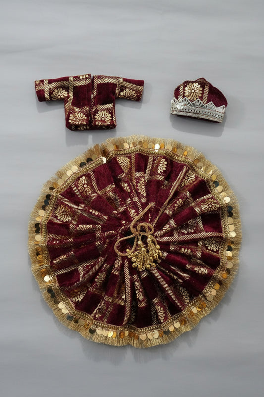 DARK MAROON EMBROIDERY//WINTER VELVET POSHAK//FULL SLEEVES WITH CAP //EASLY WSAHABLE