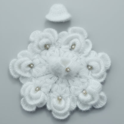 PURE WHITE KNITTED//WINTER WOOLEN POSHA//WITH CAP