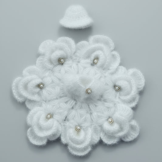 PURE WHITE KNITTED//WINTER WOOLEN POSHA//WITH CAP