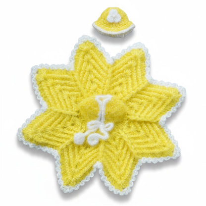 YELLOW KNITTED//WINTER WOOLEN POSHA//WITH CAP//POSHAK AND CAP WHITE BOUNDARY