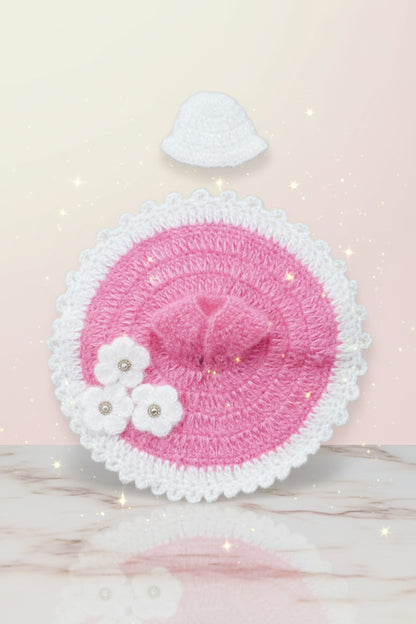 PREMIUM PINK KNITTED//WITH THREE FLOWER //WINTER WOOLEN POSHAK//WITH CAP