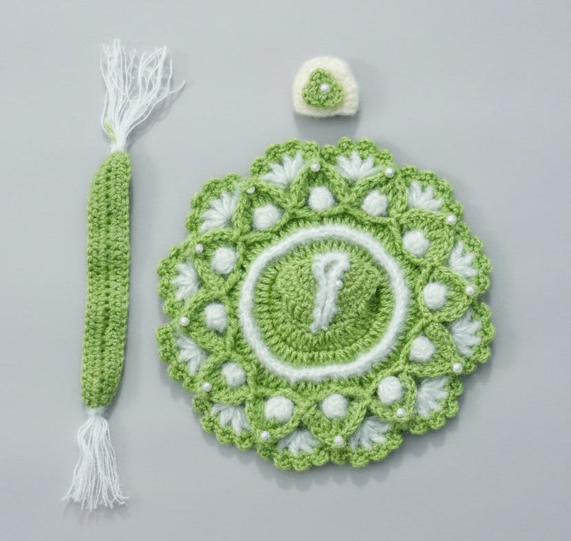 LIGHT GREEN WITH WHITE SPOTTED KNITTED//WINTER WOOLEN POSHAK//WITH CAP AND MUFFLER