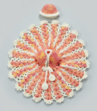 ORANGE WITH CREAM WOOLEN  KNITTED//WINTER WOOLEN POSHAK//WITH CAP