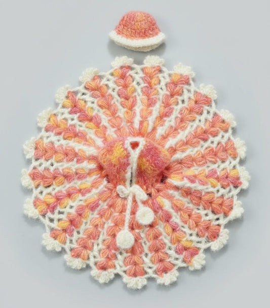 ORANGE WITH CREAM WOOLEN  KNITTED//WINTER WOOLEN POSHAK//WITH CAP