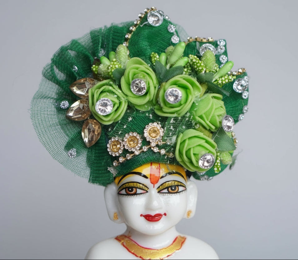Green Blossom Diamond Pagdi  // ALL SIZES AVAILABLE // WITH HEAVY PASTING