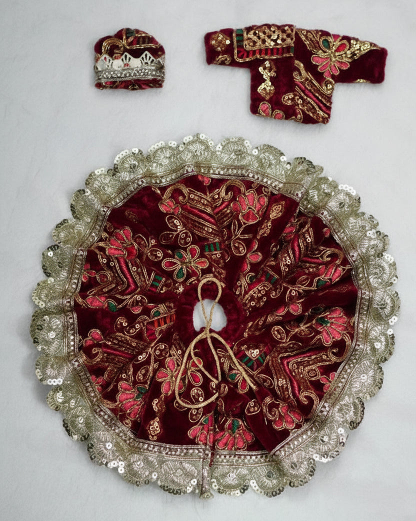 DARK MARROON EMBROIDARY//WINTER VELVET POSHAK//FULL SLEEVES WITH CAP//EASLY WASHABLE