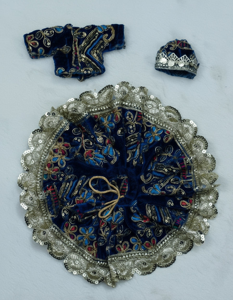 DARK BLUE EMBROIDARY//WINTER VELVET POSHAK//FULL SLEEVES WITH CAP//EASLY WASHABLE